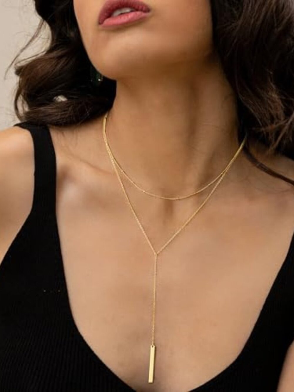 Long 14K-Gold-Plated Necklace for Women,Layered Lariat Necklaces | Dainty Y Drop